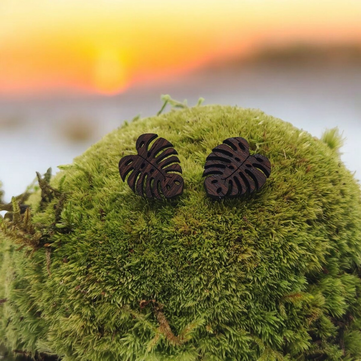 kolczyki monstery drewniane – lekkie sztyfty ze stali chirurgicznej