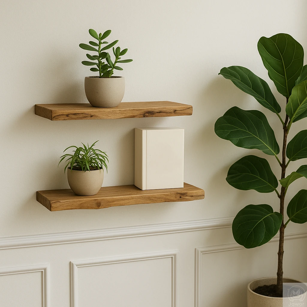 Półka dębowa wisząca 40 cm – półka na książki w salonie, naturalny dąb, ukryte mocowanie