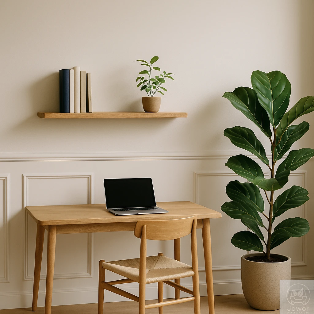 Półka dębowa na ścianę 90 cm – prosta i klasyczna, nad biurkiem, lity dąb, głębokość 19,5 cm