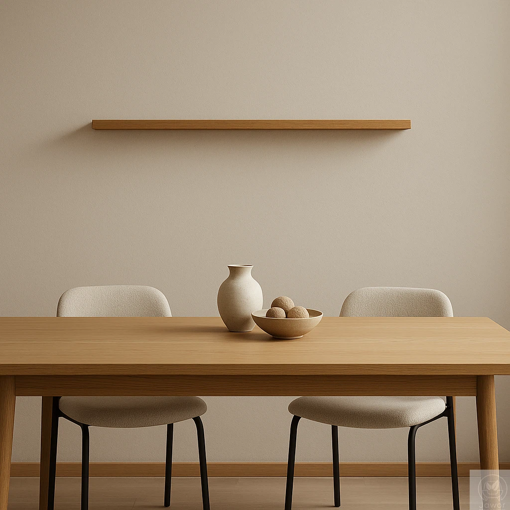 Półka dębowa wisząca prosta – widok z przodu, głębokość 10 cm, lity dąb, grubość 2,5 cm