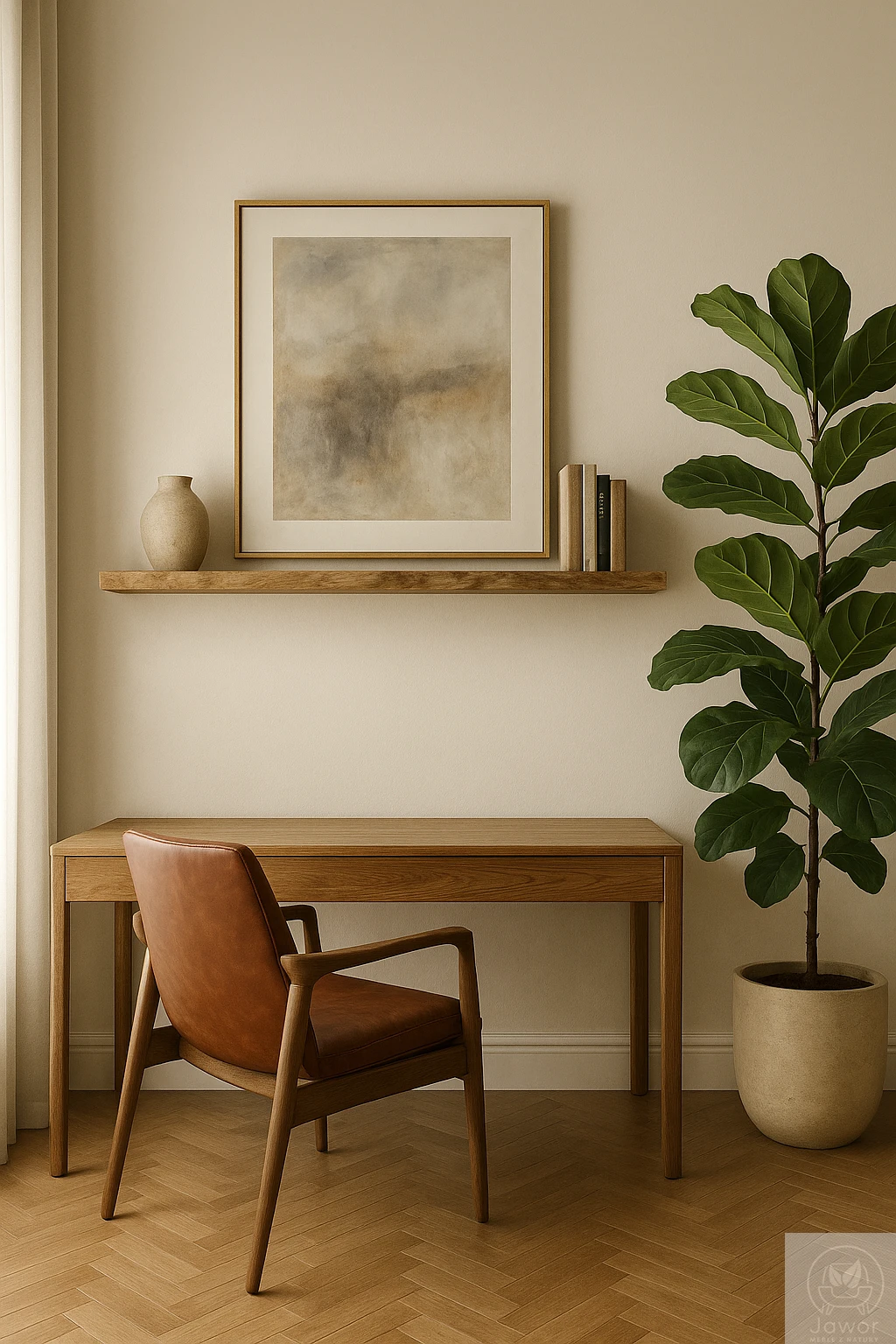 Półka dębowa 100 cm – lity dąb, grubość 4 cm, głębokość ok. 20 cm, widok w perspektywie