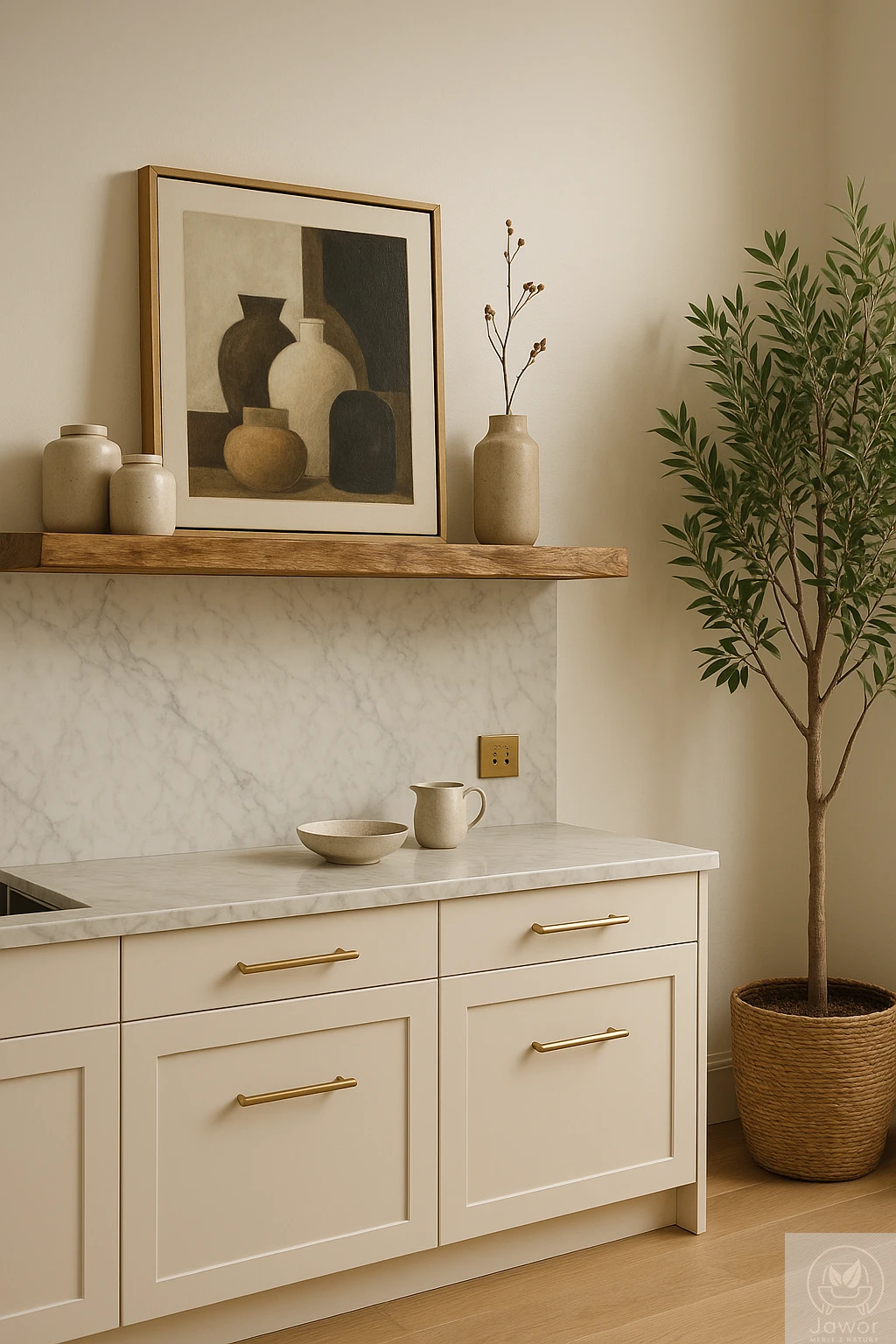 Półka dębowa 100 cm – aranżacja kuchni nad blatem, grubość 4 cm, ukryte mocowania