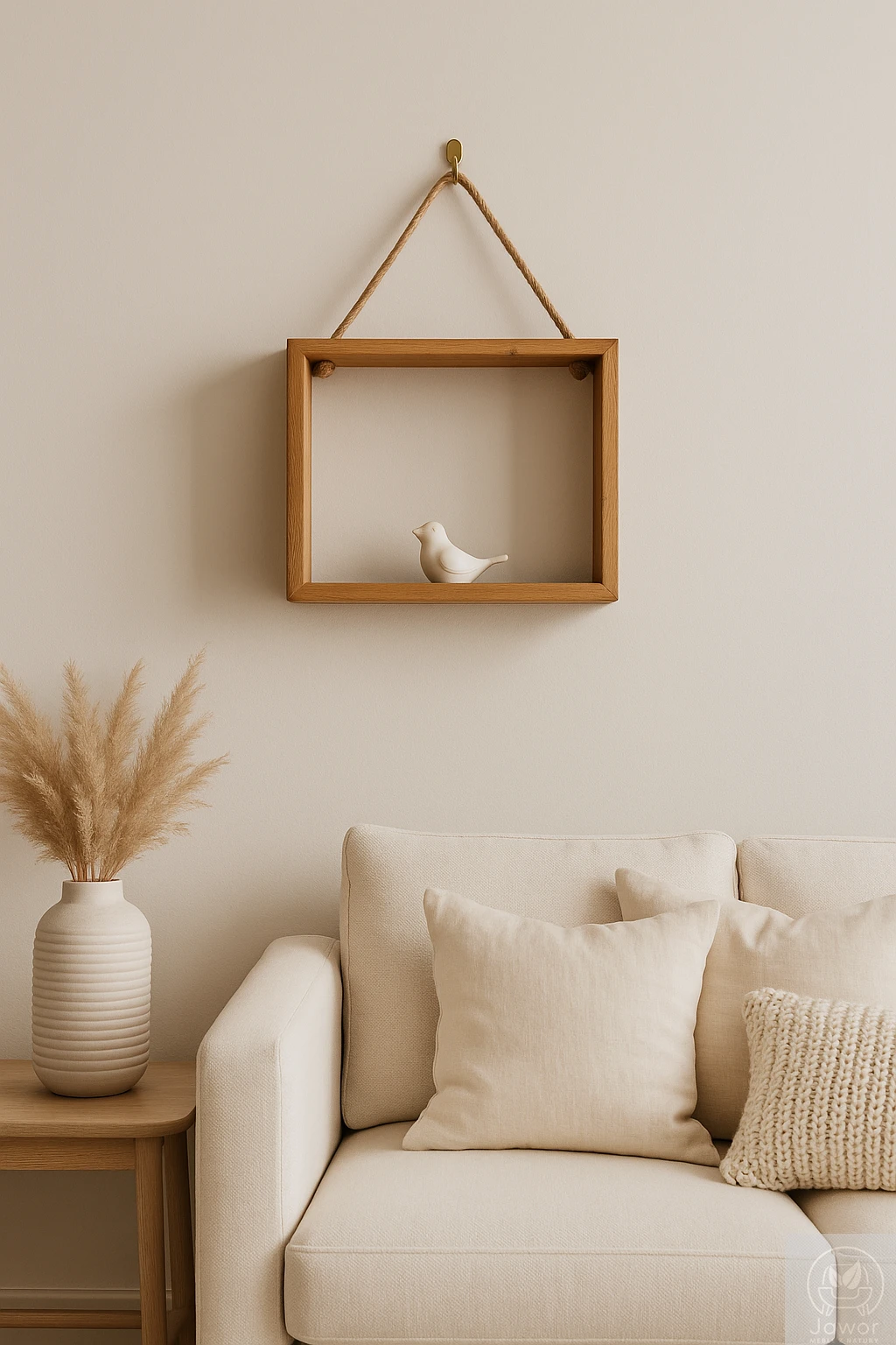 półka dębowa 40 cm na linie jutowej — ujęcie frontowe, lity dąb, gładkie wykończenie olej+wosk