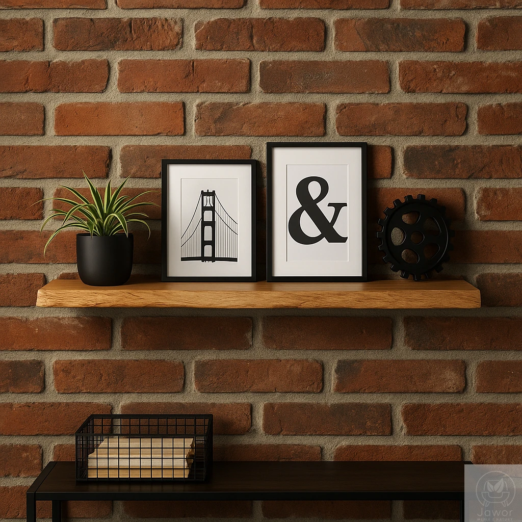 Półka dębowa z naturalną krawędzią na ścianę – widok frontowy, lity dąb, minimalistyczna forma