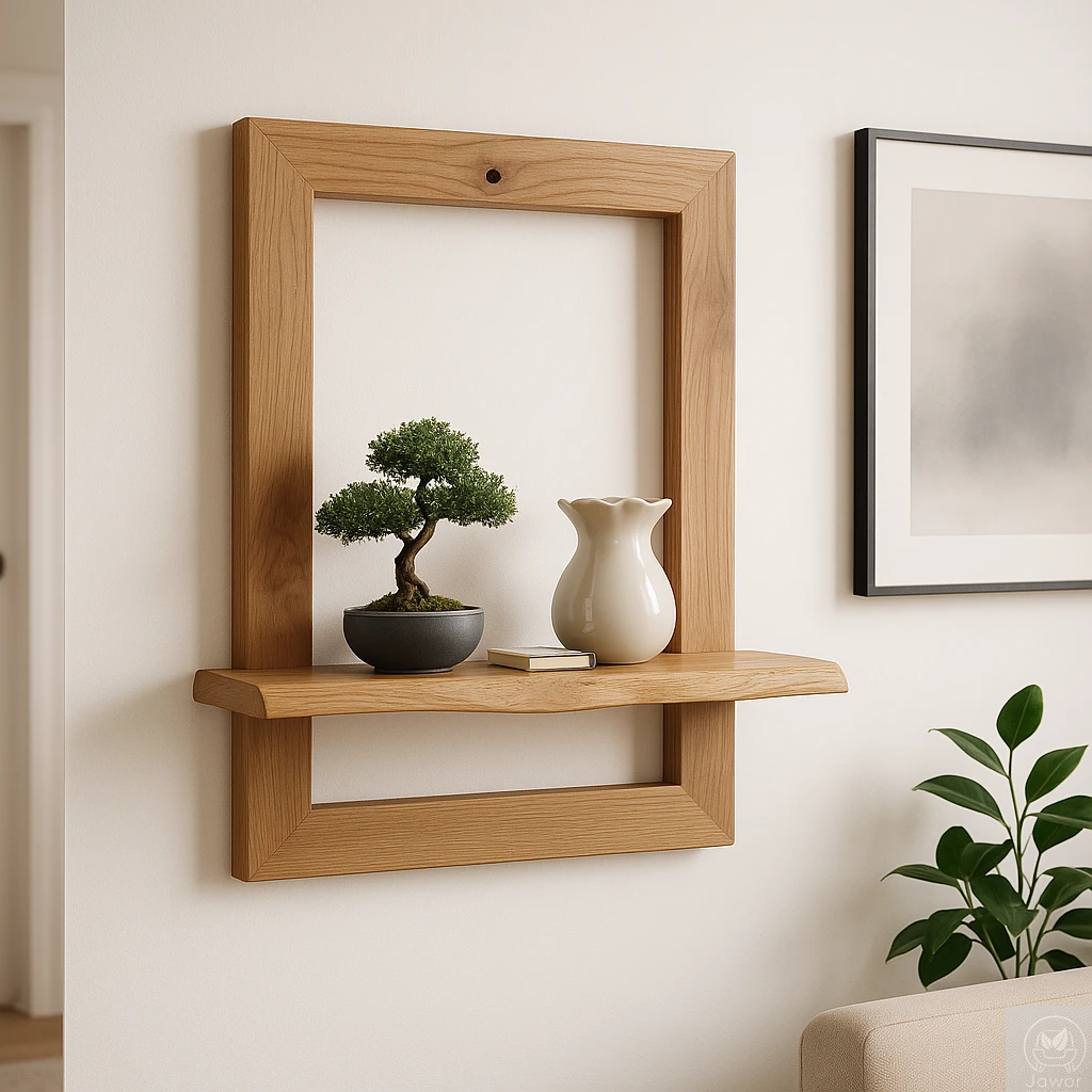 Półka dekoracyjna z ramą dębową – profil półki 45,5×12–13 cm, grubość 2 cm, lity dąb