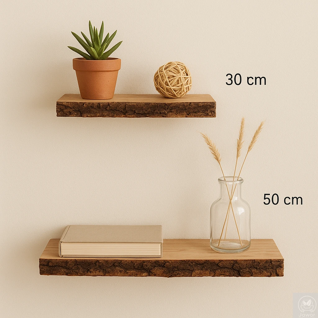 Półki dębowe z korą – komplet 30 i 50 cm na ścianę, lity dąb, ukryty montaż