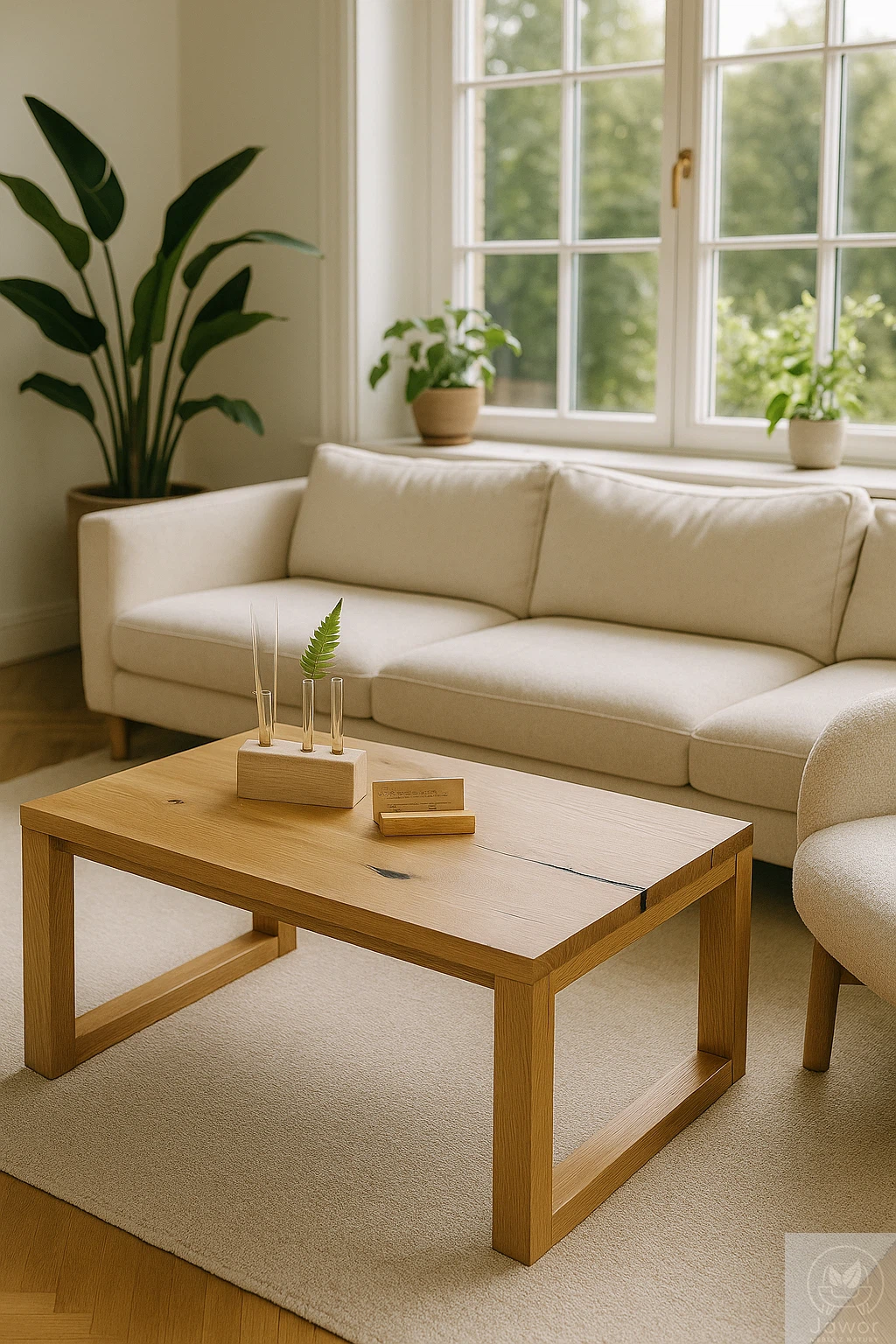 Stolik kawowy dębowy z żywicą epoksydową 90×56 cm – rustykalny blat z litego dębu z pęknięciami wypełnionymi żywicą, dekoracje na blacie, salon