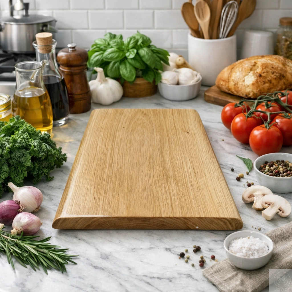 Deska do krojenia dębowa z jednego kawałka drewna 20–21 × 40 cm – aranżacja kuchenna na blacie, olejowana, lity dąb