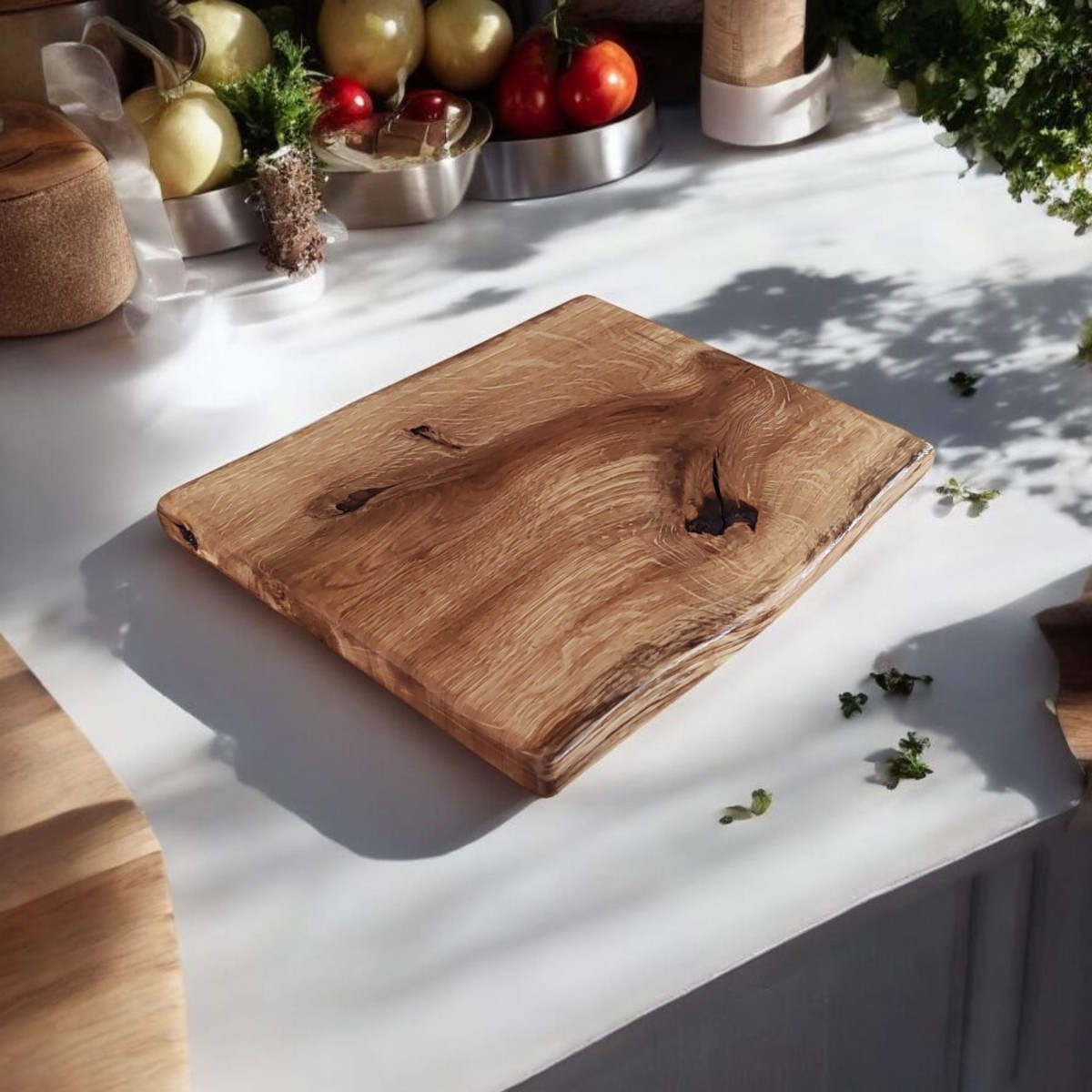 deska do krojenia dębowa z jednego kawałka drewna na nóżkach 40x25-30 cm