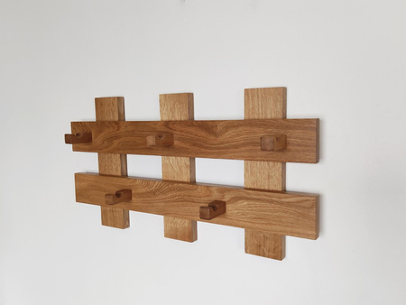WIESZAK ścienny na ubrania dębowy – dębowe kołki – 65 cm