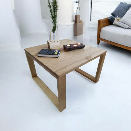 STOLIK kawowy dębowy kwadratowy – lity dąb, blat czysty lub dziki 70×70 cm