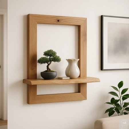 PÓŁKA dekoracyjna na ścianę z ramą dębową – designerska, ręcznie wykonana