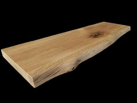 Półki dębowe z korą – komplet 30 cm i 50 cm, naturalna krawędź, lite drewno