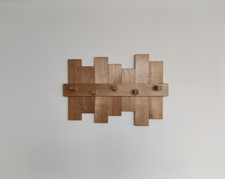 WIESZAK ścienny na ubrania dębowy – uchwyty z drewna – 65 cm