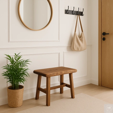 STOLIK kawowy sosnowy postarzany – rustykalna ławeczka z litego drewna 48×28 cm