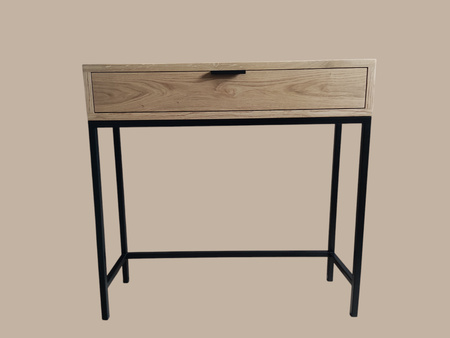 KONSOLA dębowa z szufladą 80 cm – loft, czarny stelaż