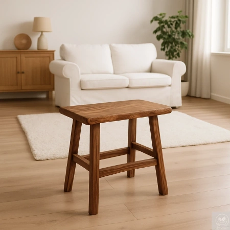 STOLIK kawowy sosnowy postarzany – rustykalna ławeczka z litego drewna 48×28 cm