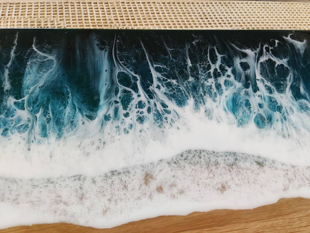 KONSOLA dębowa z żywicą – fale oceanu, 80 cm