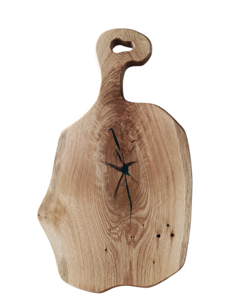 Deska do serwowania z zieloną żywicą i rączką – dębowa, naturalny kształt