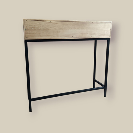 KONSOLA dębowa z szufladą 80 cm – loft, czarny stelaż