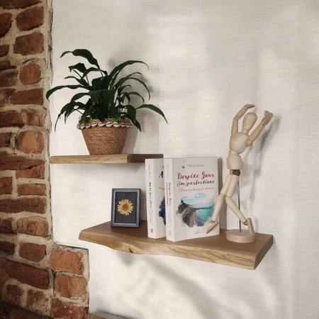 Półki dębowe z litego drewna – komplet 30 i 50 cm z naturalną krawędzią