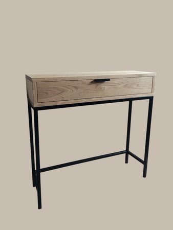KONSOLA dębowa z szufladą 80 cm – loft, czarny stelaż