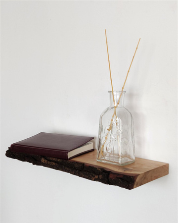 Półki dębowe z korą – komplet 30 cm i 50 cm, naturalna krawędź, lite drewno
