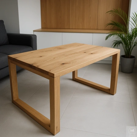 STOLIK kawowy dębowy z żywicą epoksydową – rustykalny lity dąb 90×56 cm