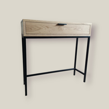 KONSOLA dębowa z szufladą 80 cm – loft, czarny stelaż