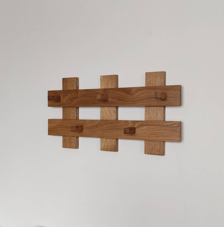 WIESZAK ścienny na ubrania dębowy – dębowe kołki – 65 cm