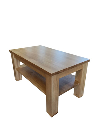 STOLIK kawowy dębowy z półką – masywna ława do salonu z litego dębu 90×50 cm