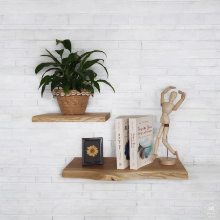 PÓŁKI dębowe na ścianę – komplet 30 i 50 cm, naturalna krawędź, lity dąb