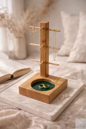 ORGANIZER na biżuterię – stojak obrotowy drewniany na kolczyki i bransoletki