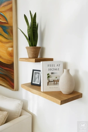 PÓŁKI dębowe na ścianę – komplet 30 i 50 cm, naturalna krawędź, lity dąb