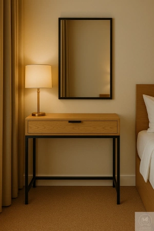 KONSOLA dębowa z szufladą – loft, czarny stelaż, 80–100 cm