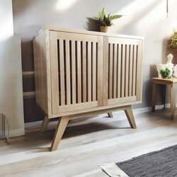 KOMODA dębowa z lamelami – lity dąb, styl retro