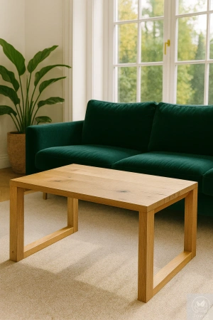 STOLIK kawowy dębowy z żywicą epoksydową – rustykalny lity dąb 90×56 cm