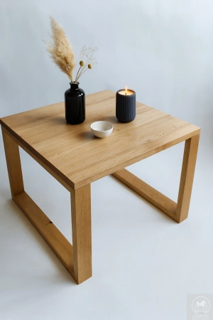 STOLIK kawowy dębowy kwadratowy – lity dąb, blat czysty lub dziki 70×70 cm