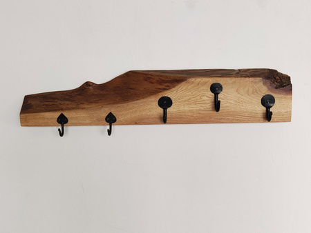 WIESZAK ścienny na ubrania dębowy – kute uchwyty – 59 cm