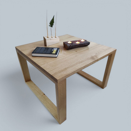 STOLIK kawowy dębowy kwadratowy – lity dąb, blat czysty lub dziki 70×70 cm