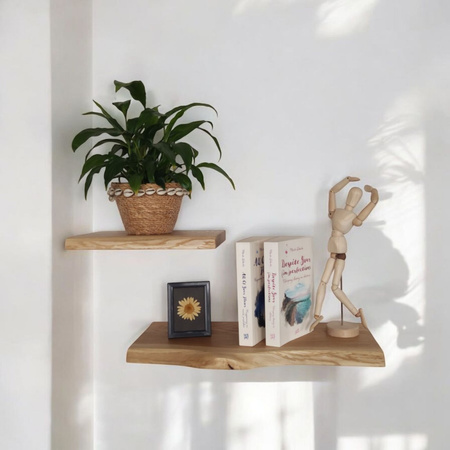 Półki dębowe z litego drewna – komplet 30 i 50 cm z naturalną krawędzią
