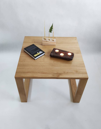 STOLIK kawowy dębowy kwadratowy – lity dąb, blat czysty lub dziki 70×70 cm