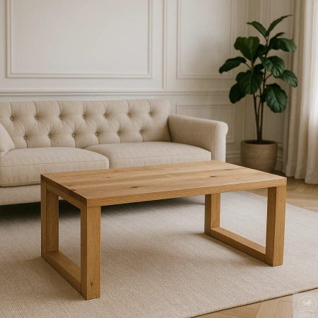 STOLIK kawowy dębowy z żywicą epoksydową – rustykalny lity dąb 90×56 cm