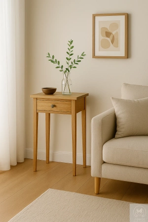 KONSOLA dębowa z szufladą 50 cm – mała, wąska