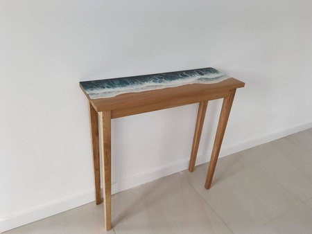 KONSOLA dębowa z żywicą – fale oceanu, 80 cm