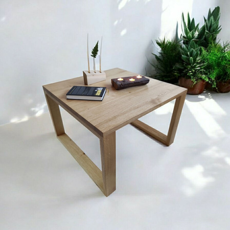 STOLIK kawowy dębowy kwadratowy – lity dąb, blat czysty lub dziki 70×70 cm
