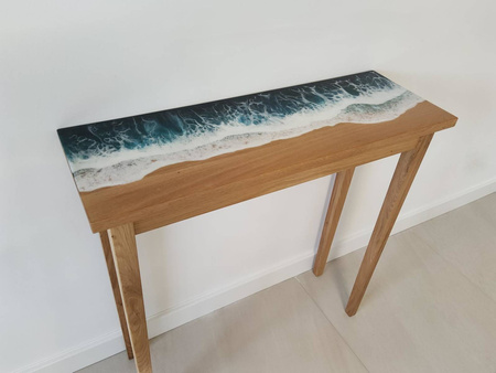KONSOLA dębowa z żywicą – fale oceanu, 80 cm