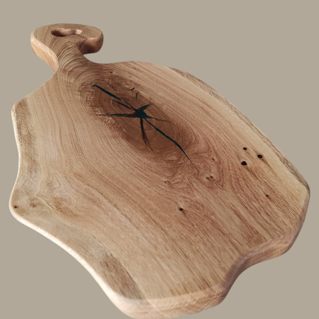 Deska do serwowania z zieloną żywicą i rączką – dębowa, naturalny kształt