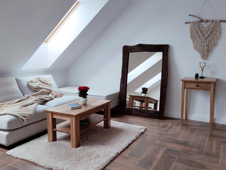 STOLIK kawowy dębowy z półką – masywna ława do salonu z litego dębu 90×50 cm