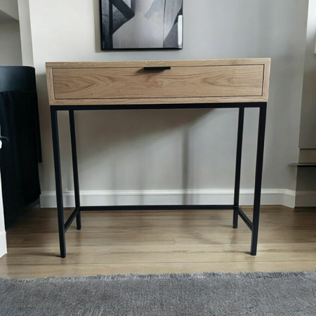 KONSOLA dębowa z szufladą 80 cm – loft, czarny stelaż